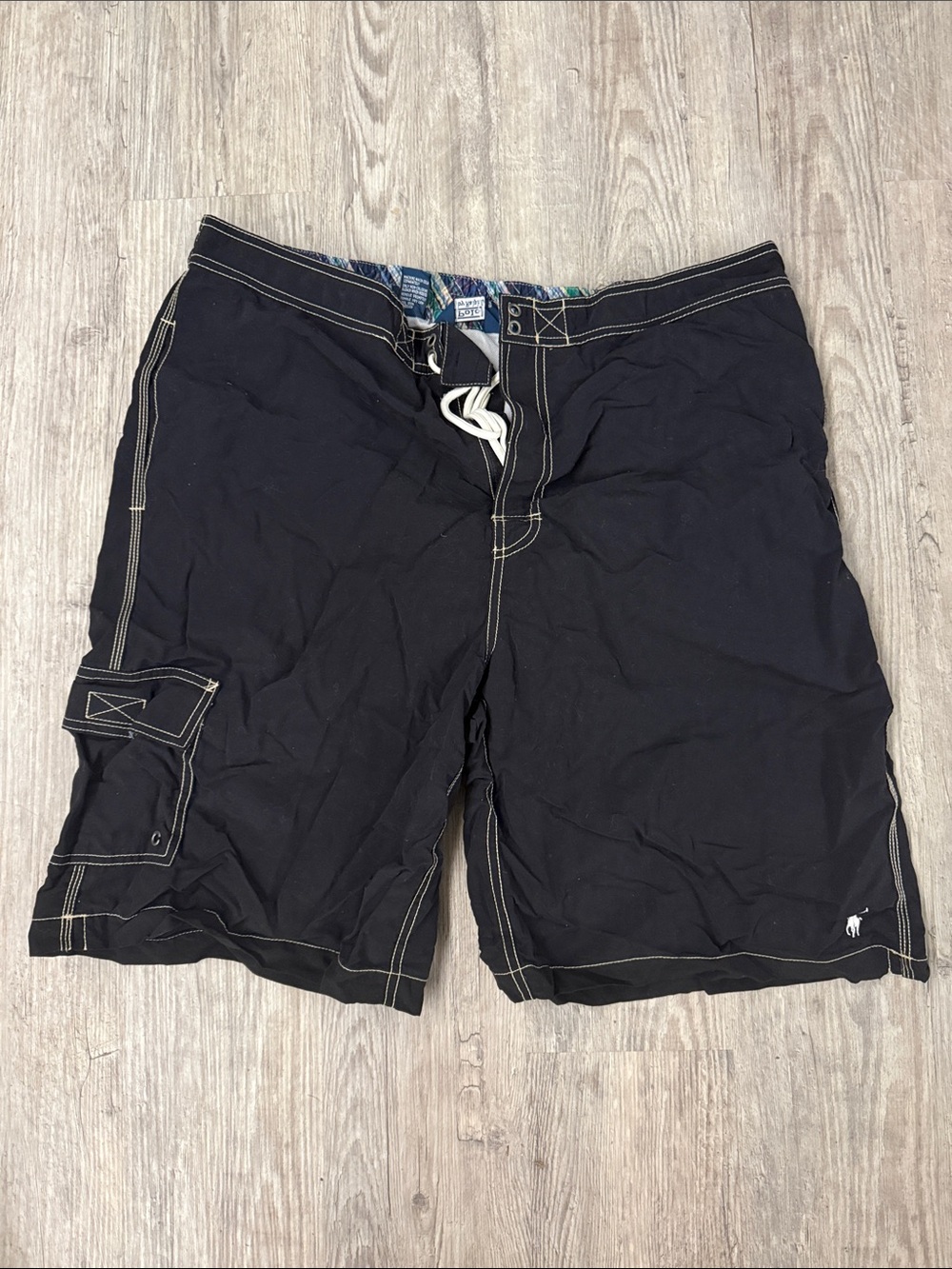 Polo by Ralph Lauren Black Men’s Swim Board Shorts with Contrast Stitching